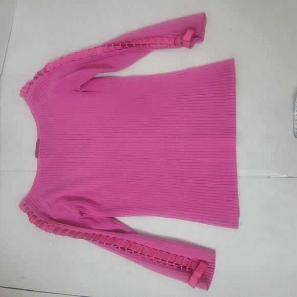 Y2K Ribbed Knit Long Sleeve Top Laced Caged Sleeves Silk Blend Large - Picture 8 of 9